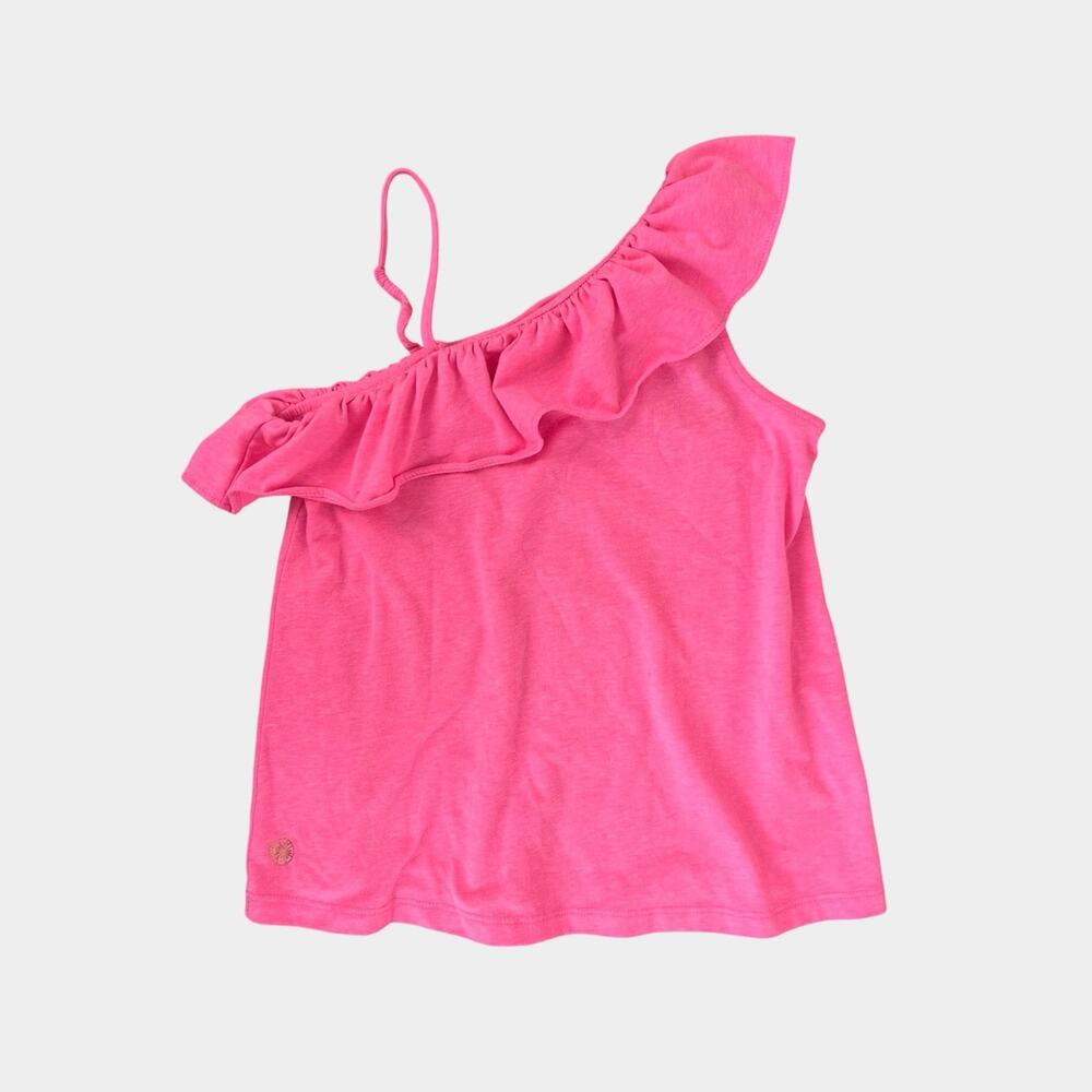 Lilly Pulitzer Girls Asymmetrical Ruffle Hailey Top Havana Pink M 6-7